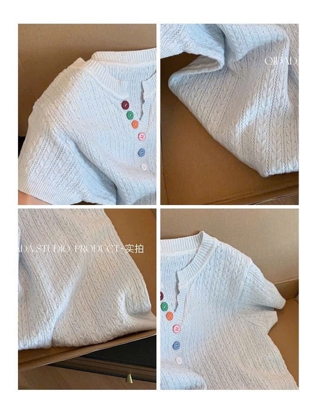 ÁO LEN CỔ V CÚC MÀU CACHE CACHE C25072304 Shop QM