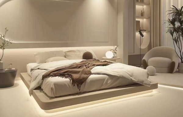 Không gian phòng ngủ độc đáo - Gỗ nhựa PVC kết hợp đèn led