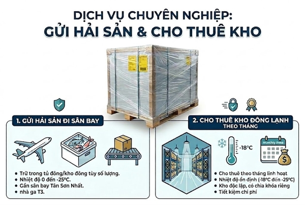 Cho thuê gửi hải sản đông lạnh đi sân bay