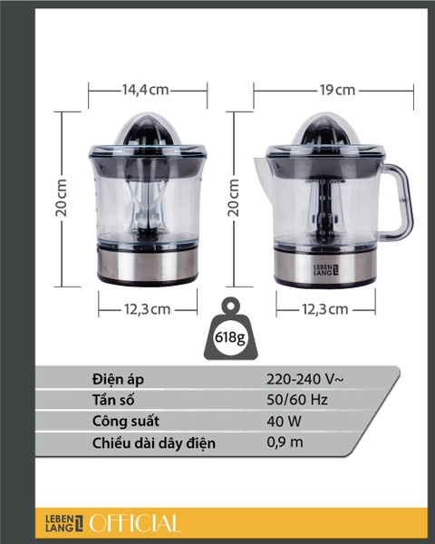 LB389 - Máy vắt cam Lebenlang 40W 700ml