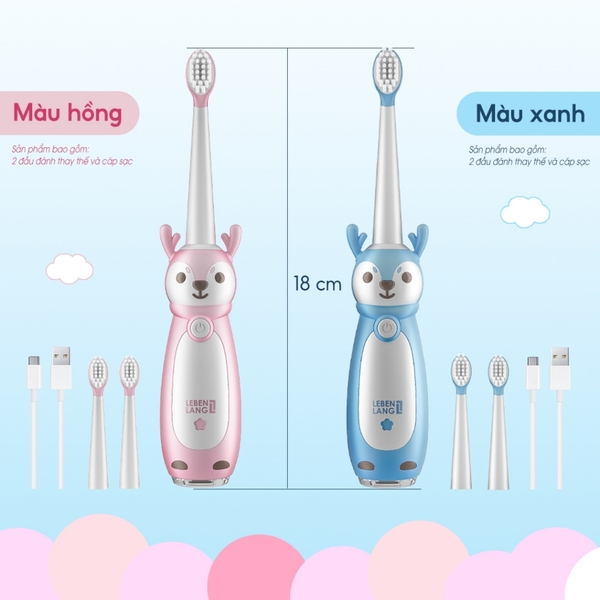 LBL3021-Bàn chải điện thông minh cho bé Lebenlang chống nước IPX7, 3 chế độ