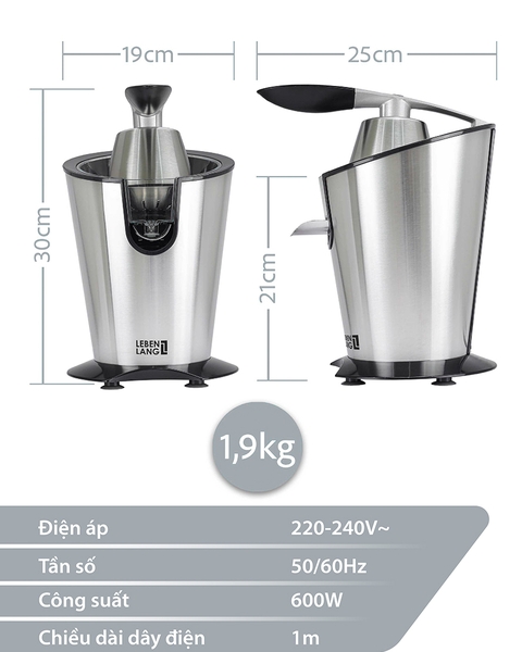 LBC388-Máy vắt cam Lebenlang inox 400ml