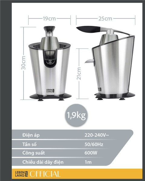 LBC388-Máy vắt cam Lebenlang inox 400ml