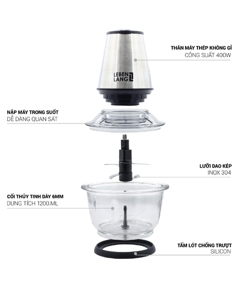 LBUF1920 - Máy xay thịt thủy tinh LEBENLANG 400W 1200ml