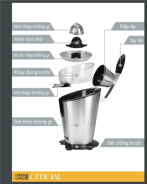 LBC388-Máy vắt cam Lebenlang inox 400ml