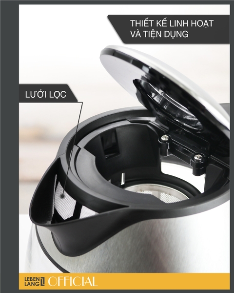 LBE2819 - Ấm siêu tốc, ấm đun nước thủy tinh LEBENLANG dung tích 1800ml