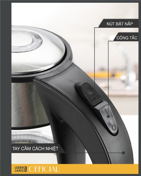 LBE2819 - Ấm siêu tốc, ấm đun nước thủy tinh LEBENLANG dung tích 1800ml
