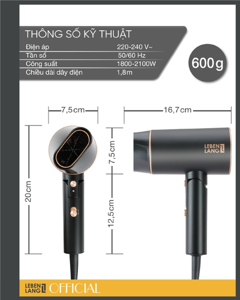 LBH3088 - Máy sấy tóc LEBENLANG 1800-2100W