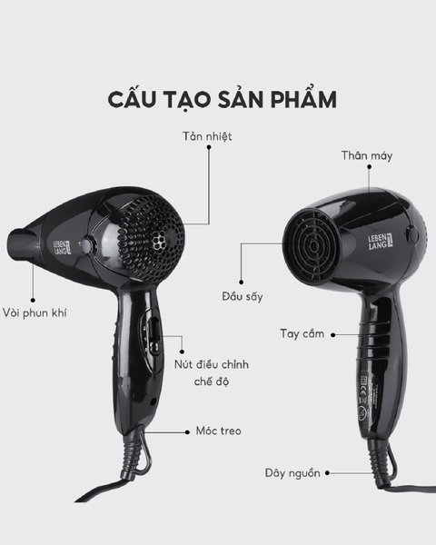 LBL3083 - Máy sấy tóc mini kèm túi đựng Lebenlang 1200W