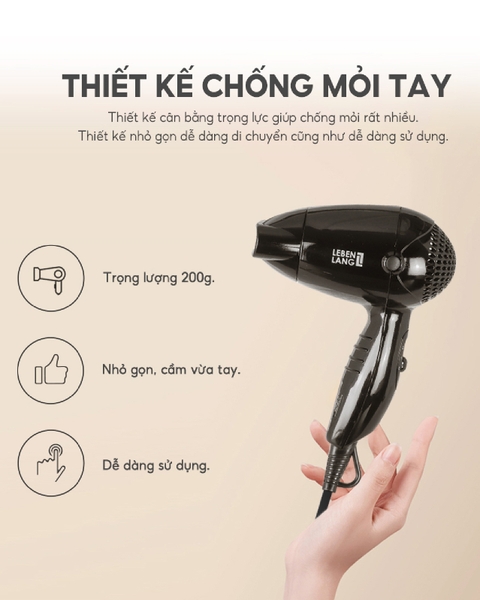 LBL3083 - Máy sấy tóc mini kèm túi đựng Lebenlang 1200W