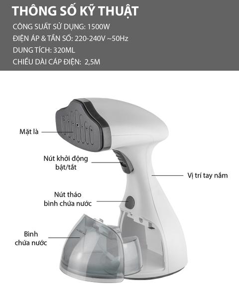 LBL5299 - Bàn là hơi nước cầm tay LBL5299 1500W 320ml