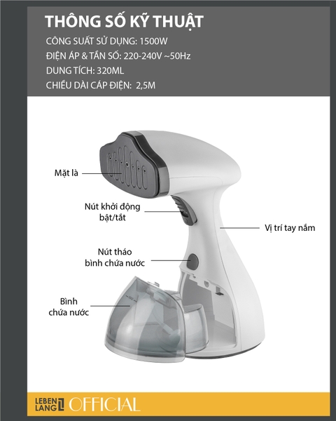 LBL5299 - Bàn là hơi nước cầm tay LBL5299 1500W 320ml