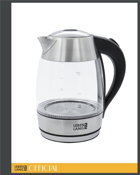 LBWE2626 - Ấm siêu tốc, ấm đun nước thủy tinh LEBENLANG dung tích 1800ml
