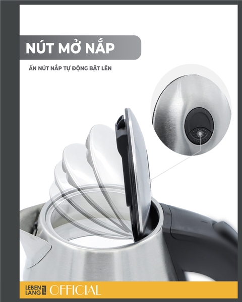 LBWE2626 - Ấm siêu tốc, ấm đun nước thủy tinh LEBENLANG dung tích 1800ml