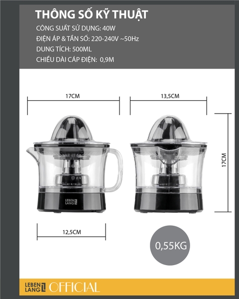 LBL3383 - Máy vắt cam LEBENLANG 40W 500ML