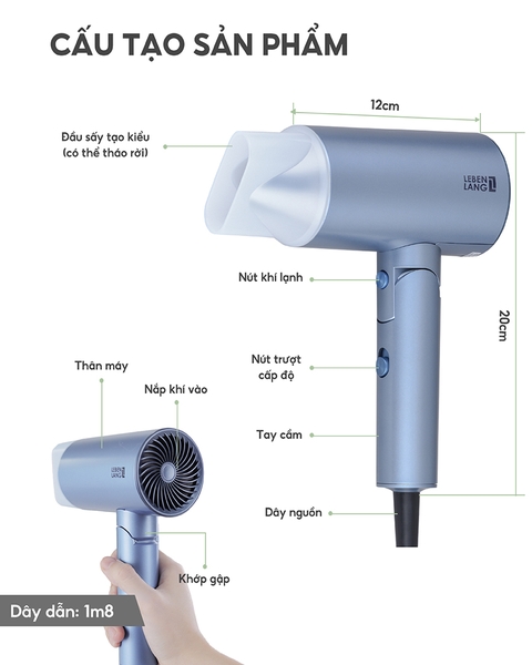 LBL3033 - Máy sấy tóc công nghệ ion LEBENLANG 2000W