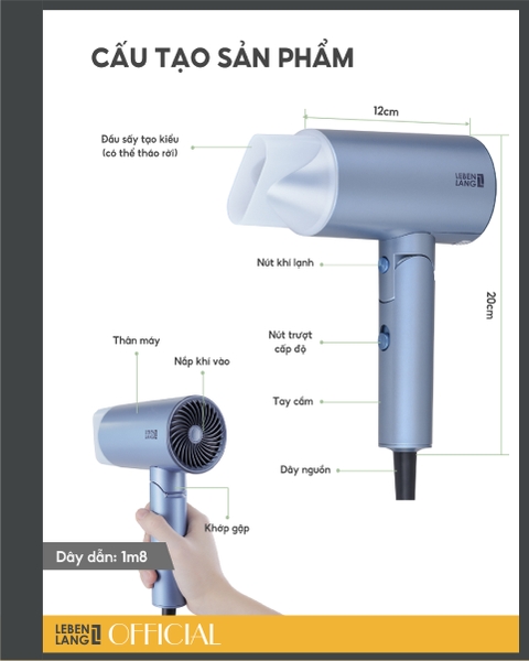 LBL3033 - Máy sấy tóc công nghệ ion LEBENLANG 2000W