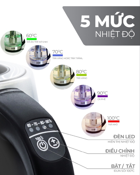 LBDD2628 - Ấm siêu tốc, ấm đun nước thủy tinh điều chỉnh nhiệt độ LEBENLANG dung tích 1700ml