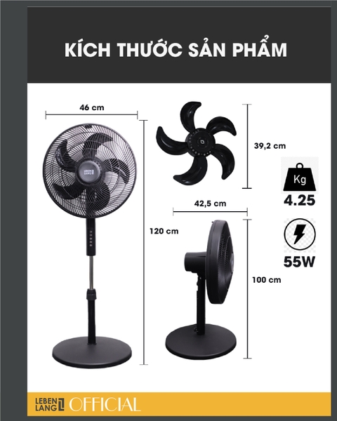 LBL1863 - Quạt điện Lebenlang đa chức năng, có điều khiển từ xa chiều cao 150cm 55W
