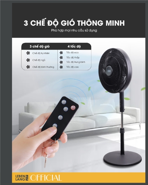 LBL1863 - Quạt điện Lebenlang đa chức năng, có điều khiển từ xa chiều cao 150cm 55W