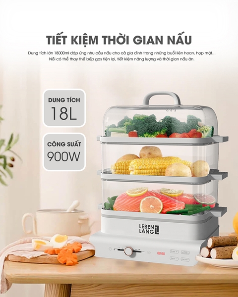 LBEL5031 - Nồi hấp Lebenlang 3 tầng 18000ml