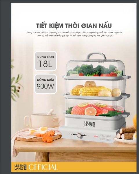LBEL5031 - Nồi hấp Lebenlang 3 tầng 18000ml