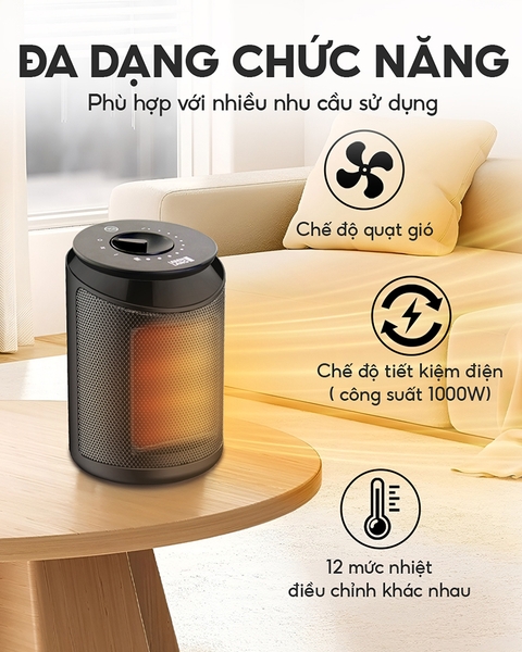 LBL0278 - Máy sưởi PTC gốm Lebenlang để bàn, điều khiển cơ