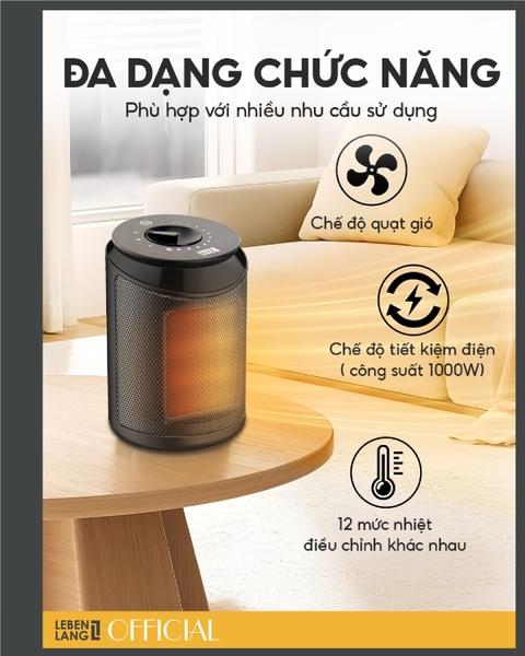 LBL0278 - Máy sưởi PTC gốm Lebenlang để bàn, điều khiển cơ