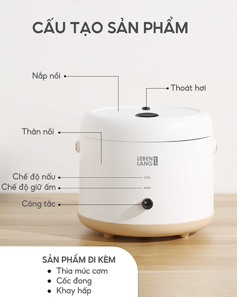 LBL0586 - Nồi cơm điện LEBENLANG 800ml 250W