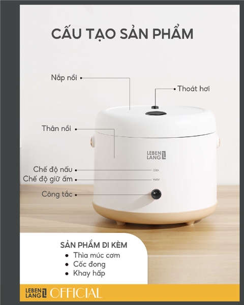LBL0586 - Nồi cơm điện LEBENLANG 800ml 250W