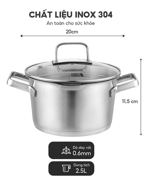 LBL2529- Nồi inox đa năng nắp kính Lebenlang 2500ml