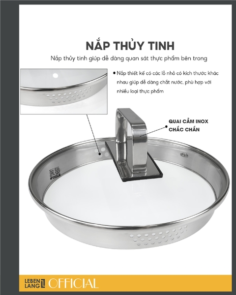 LBL2529- Nồi inox đa năng nắp kính Lebenlang 2500ml