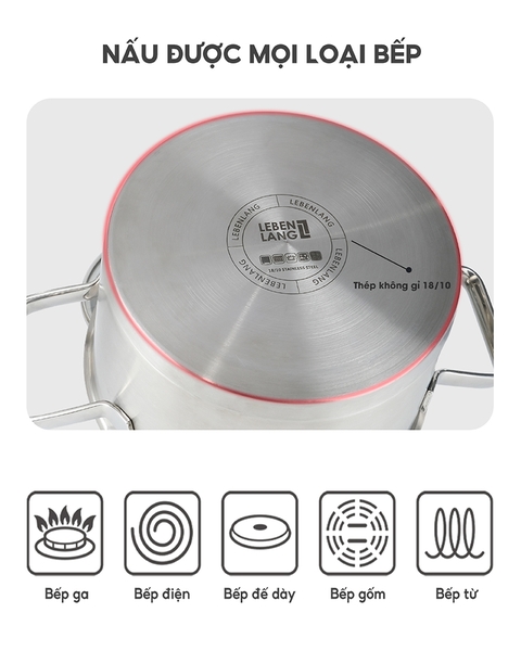 LBL2529- Nồi inox đa năng nắp kính Lebenlang 2500ml