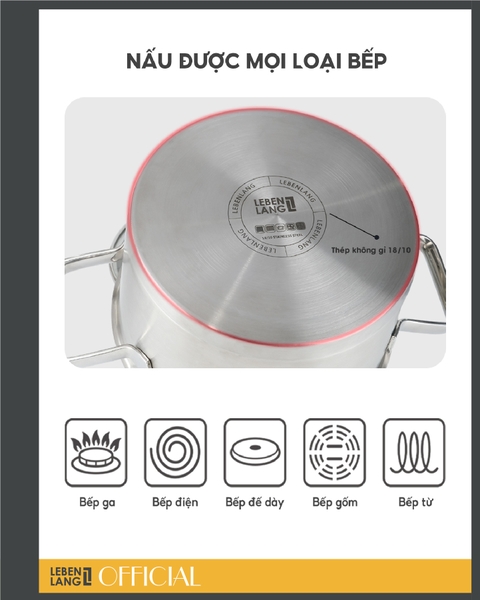 LBL2529- Nồi inox đa năng nắp kính Lebenlang 2500ml