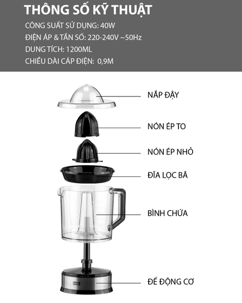 LB3898 - Máy vắt cam Lebenlang 40W dung tích 1200ml