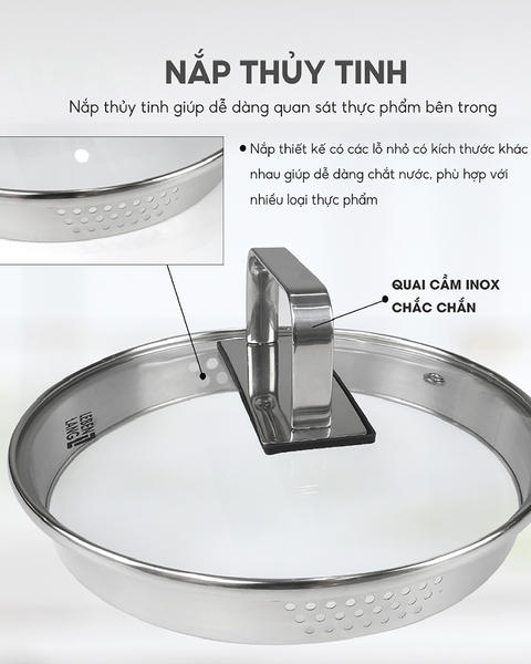 LBL2528- Nồi inox đa năng, quánh inox nắp kính Lebenlang 18cm 1500ml