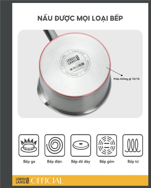 LBL2528- Nồi inox đa năng, quánh inox nắp kính Lebenlang 18cm 1500ml