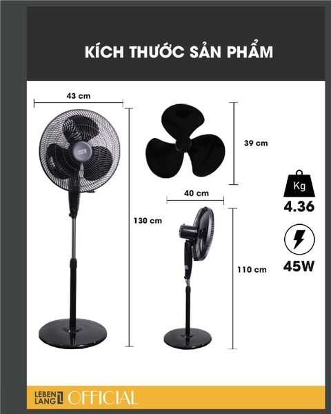 LBL1862 - Quạt điện Lebenlang 03 chế độ, chiều cao 130cm 45W