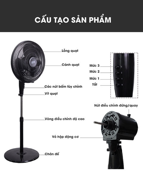 LBL1862 - Quạt điện Lebenlang 03 chế độ, chiều cao 130cm 45W