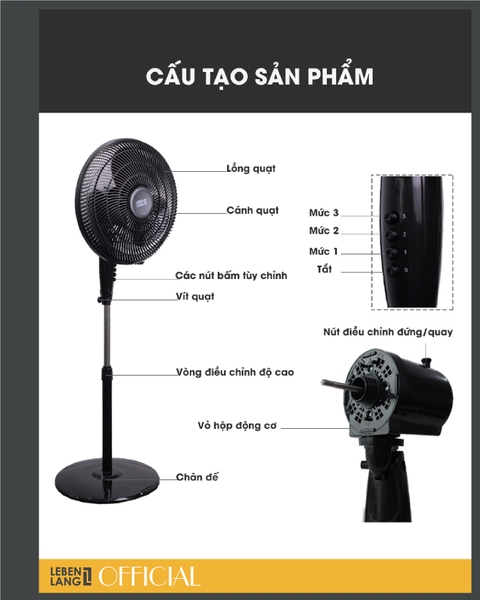 LBL1862 - Quạt điện Lebenlang 03 chế độ, chiều cao 130cm 45W