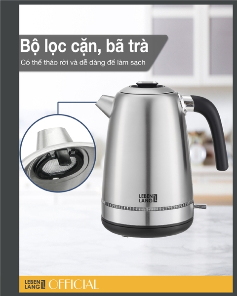 LBWE7762 - Ấm  siêu tốc, ấm đun nước inox LEBENLANG dung tích 1700ml