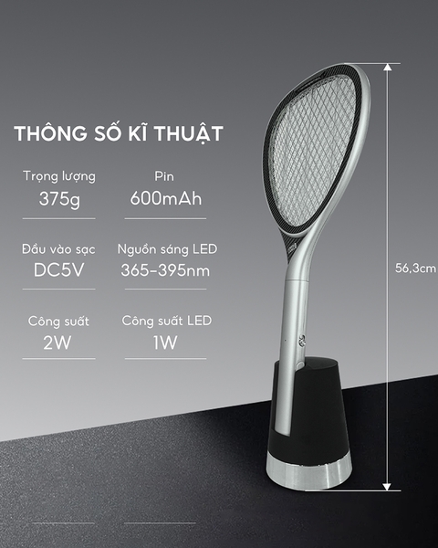LBL0101 - Vợt muỗi điện thông minh Lebenlang kiêm đèn bắt muỗi 2in1 tự động, công suất 2W