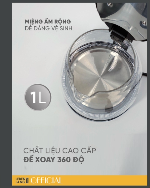 LBL2829 - Ấm siêu tốc, ấm thủy tinh Lebenlang LBL2829 dung tích 1000ml