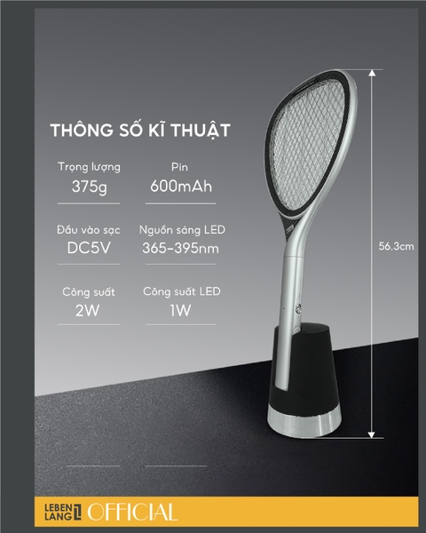 LBL0101 - Vợt muỗi điện thông minh Lebenlang kiêm đèn bắt muỗi 2in1 tự động, công suất 2W