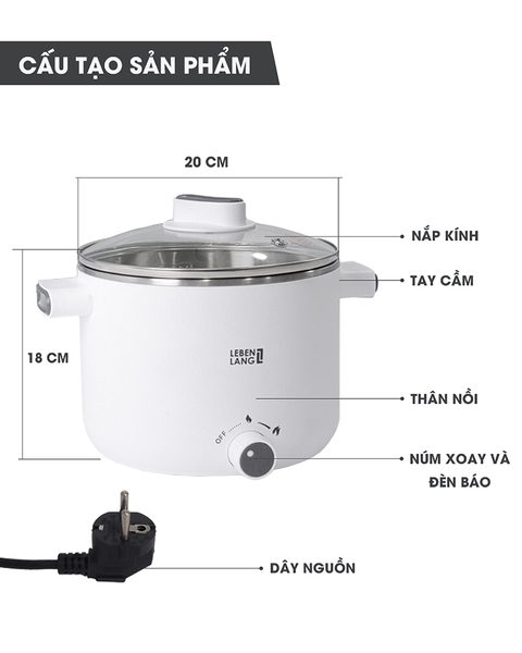 LBL0303-Nồi điện đa năng Lebenlang 600W dung tích 1200ml