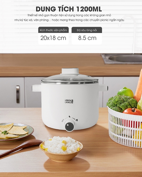 LBL0303-Nồi điện đa năng Lebenlang 600W dung tích 1200ml