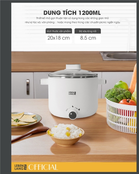 LBL0303-Nồi điện đa năng Lebenlang 600W dung tích 1200ml