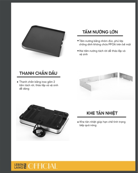 LBL8586 - Bếp nướng điện đôi không khói LEBENLANG 2000W