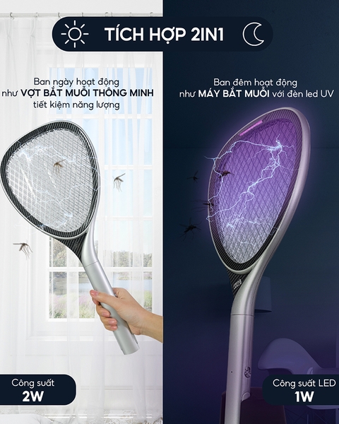 LBL0101 - Vợt muỗi điện thông minh Lebenlang kiêm đèn bắt muỗi 2in1 tự động, công suất 2W