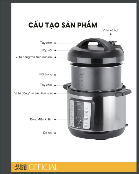 LBL0906 - Nồi áp suất điện tử 12 chức năng LEBENLANG 1000W 6000ml